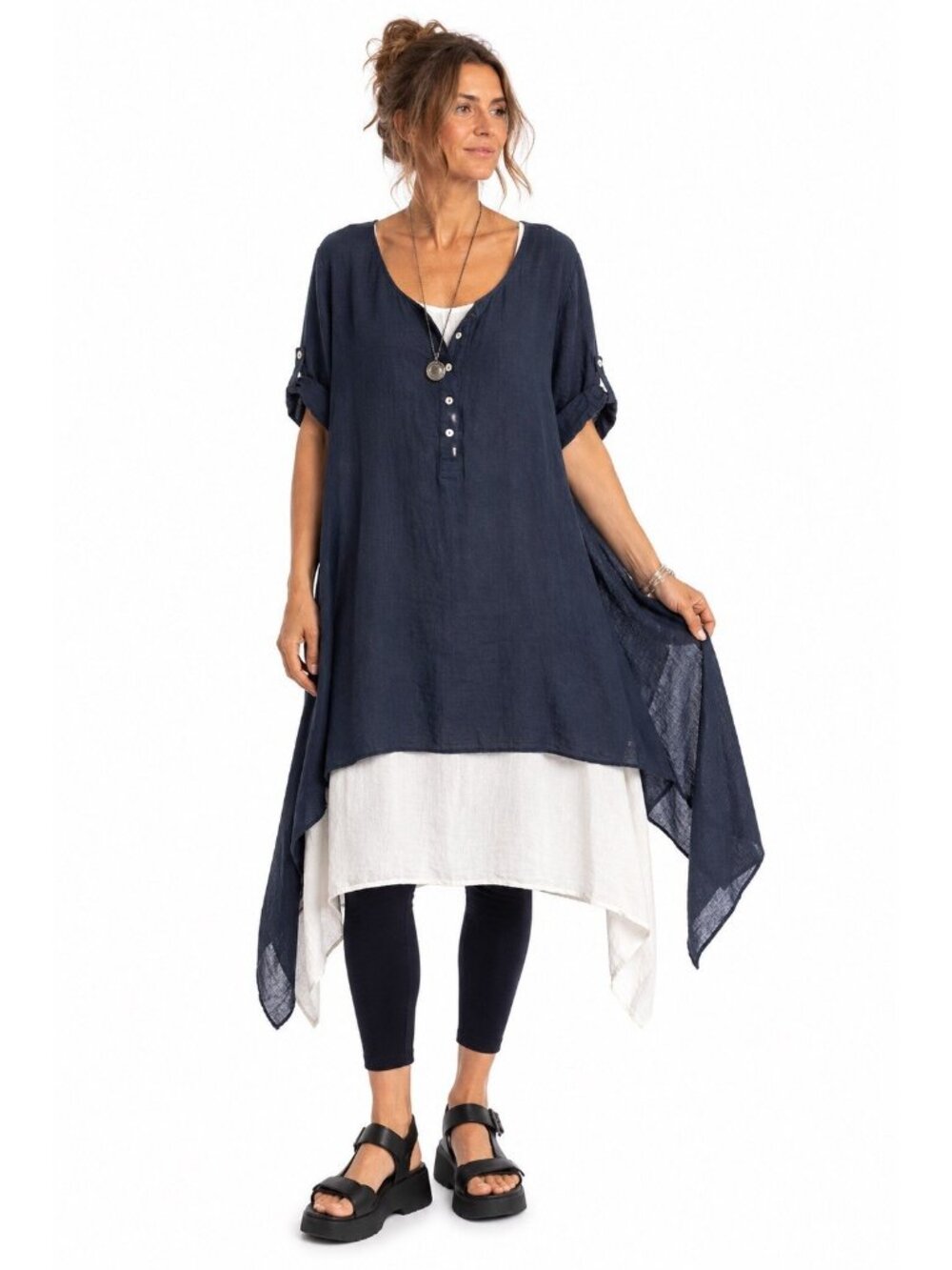 LAGENLOOK LAYERED DRESS blue XL made in italy cottagecore hobo chic farmhouse